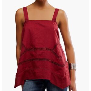 Free People lace inset handkerchief 100% cotton camisole in Syrah size S NWT